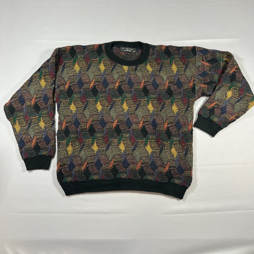 Vintage Protege Collection Sweaters Mens XL Multicolor Geometric Print Crew Neck